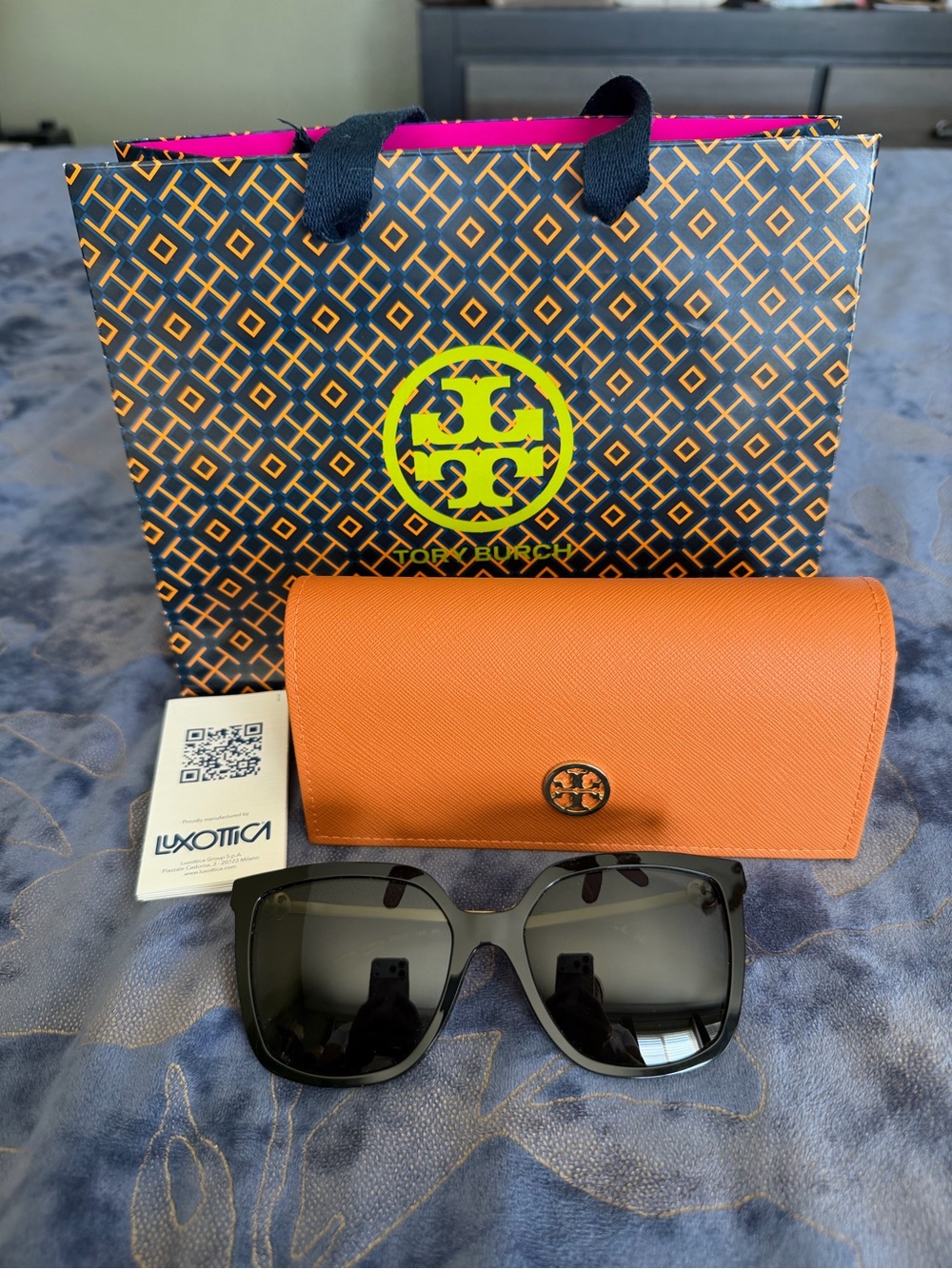 Tory Burch Black Sunglasses with Orange Case and Branded Bag